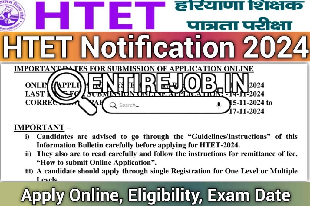 HTET Notification 2024 Apply Online, Eligibility, Exam Date