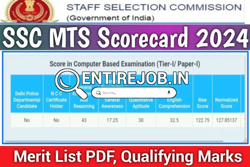 SSC MTS Score Card 2024 Merit List PDF, Qualifying Marks